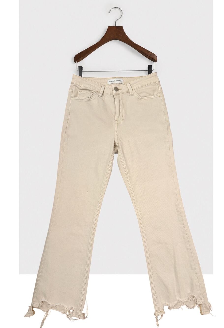 Flying Monkey Raw Hem Straight Leg Jeans Cream Size 26
